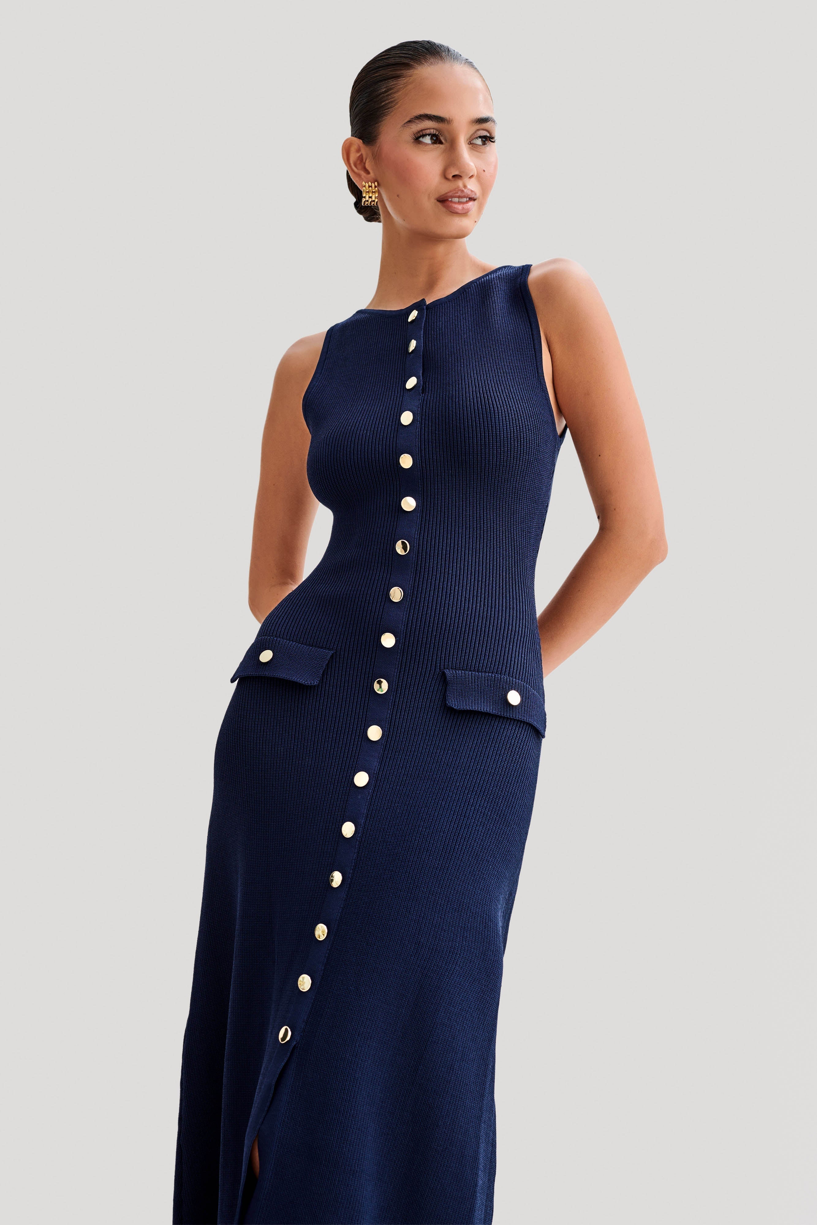BLUE KNIT MAXI DRESS
