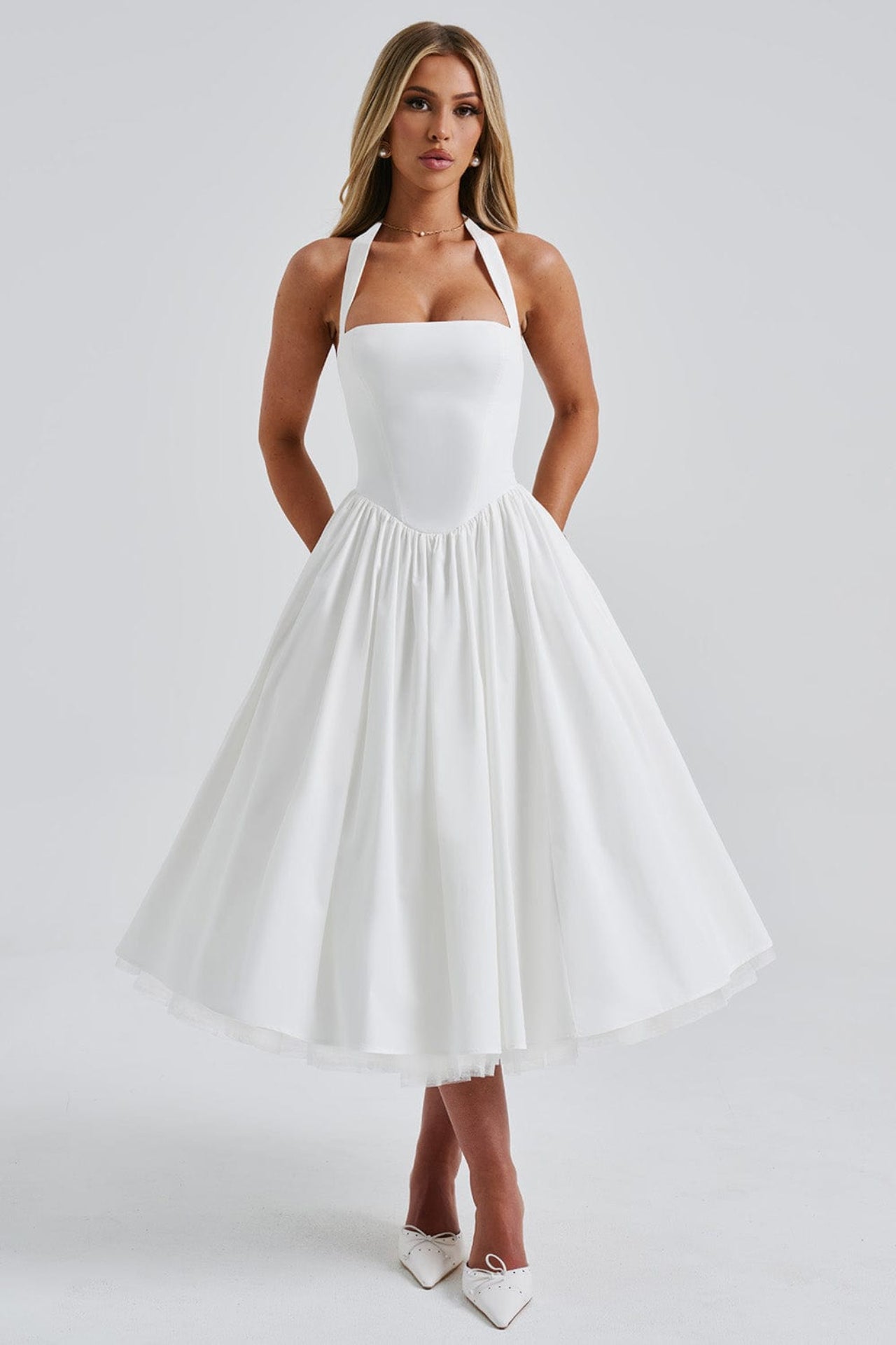 WHITE MIDI DRESS