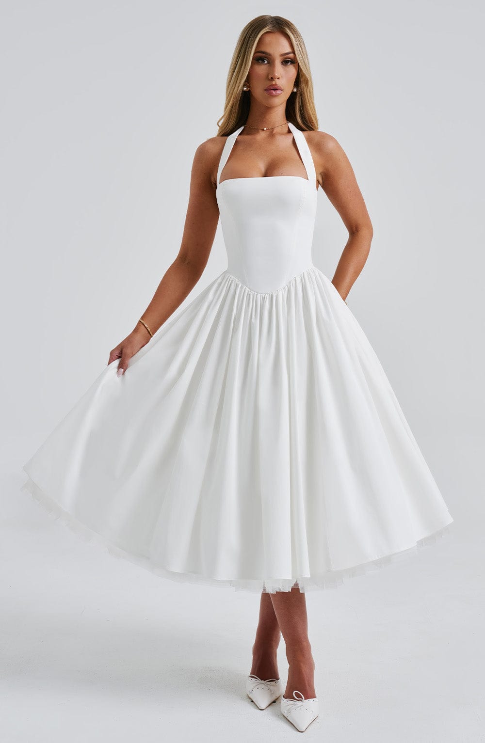 WHITE MIDI DRESS