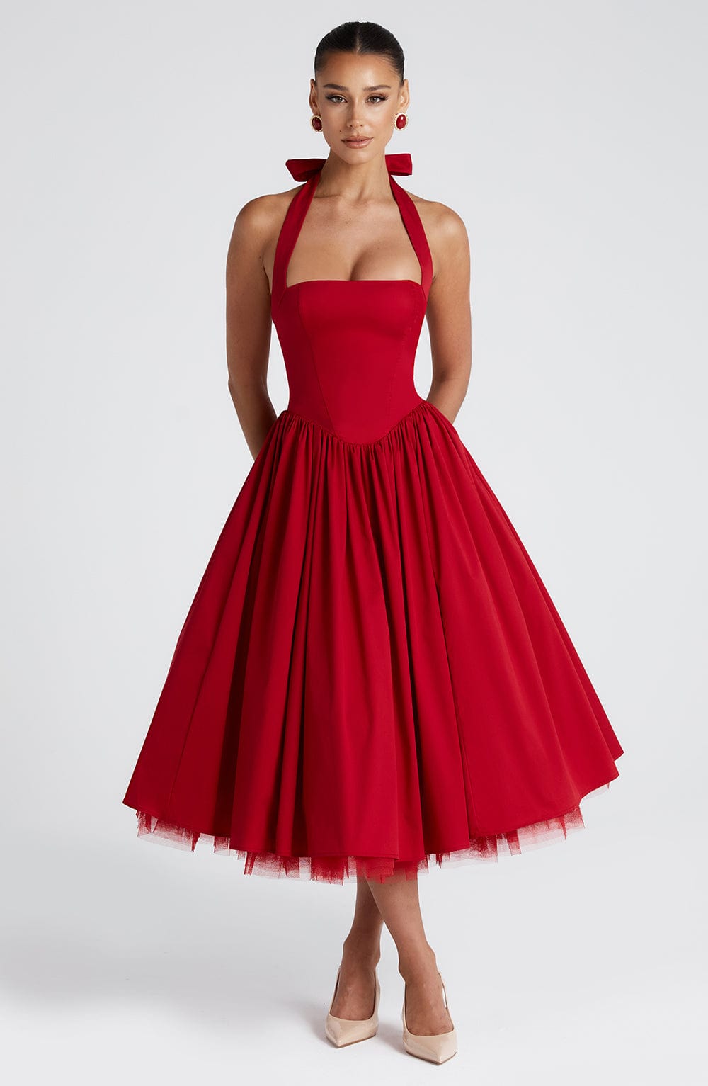 RED MIDI DRESS