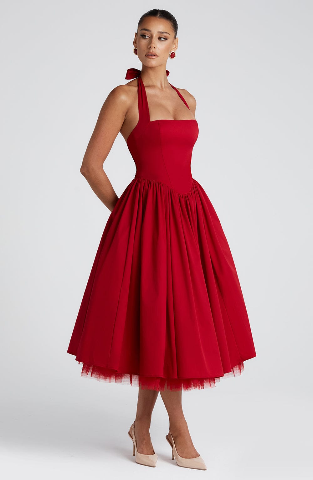 RED MIDI DRESS